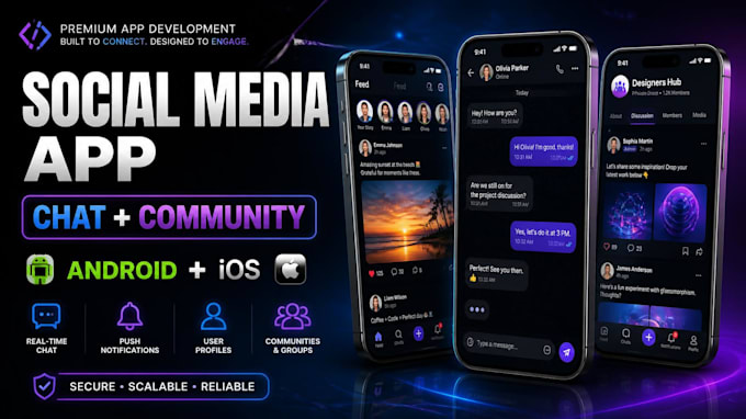 build a social media chat or community mobile app for android and ios