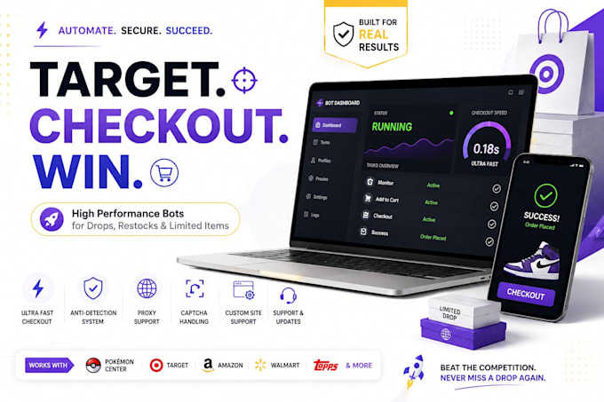 target checkout bot, auto buying bot, auto purchase pokemon bot, website bot