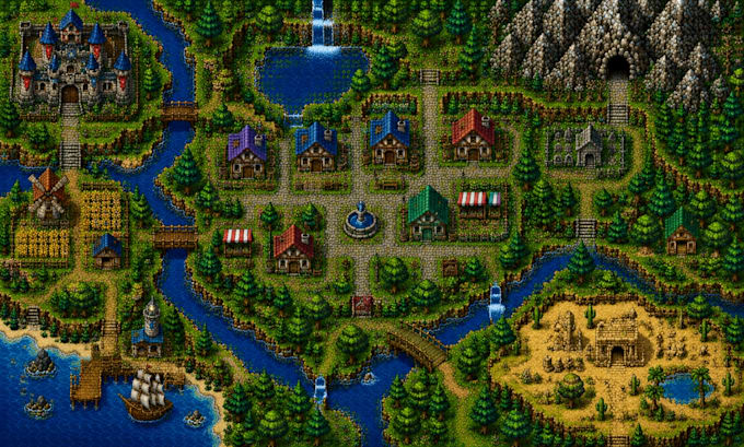 create pixel art top down maps, tilemaps for rpg maker and godot games 2d assets