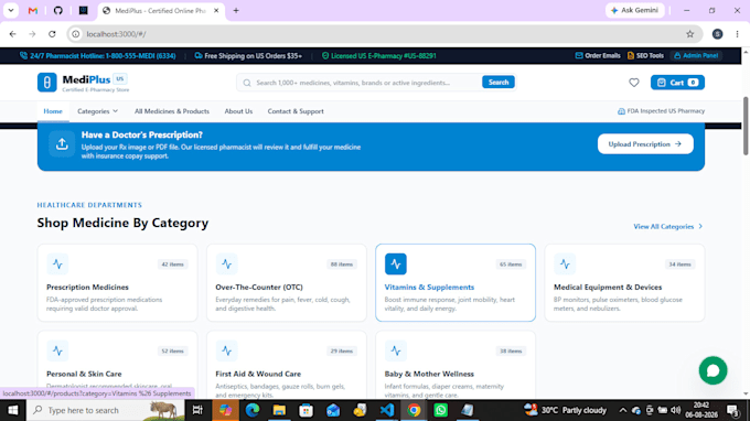 develop a medicine website store