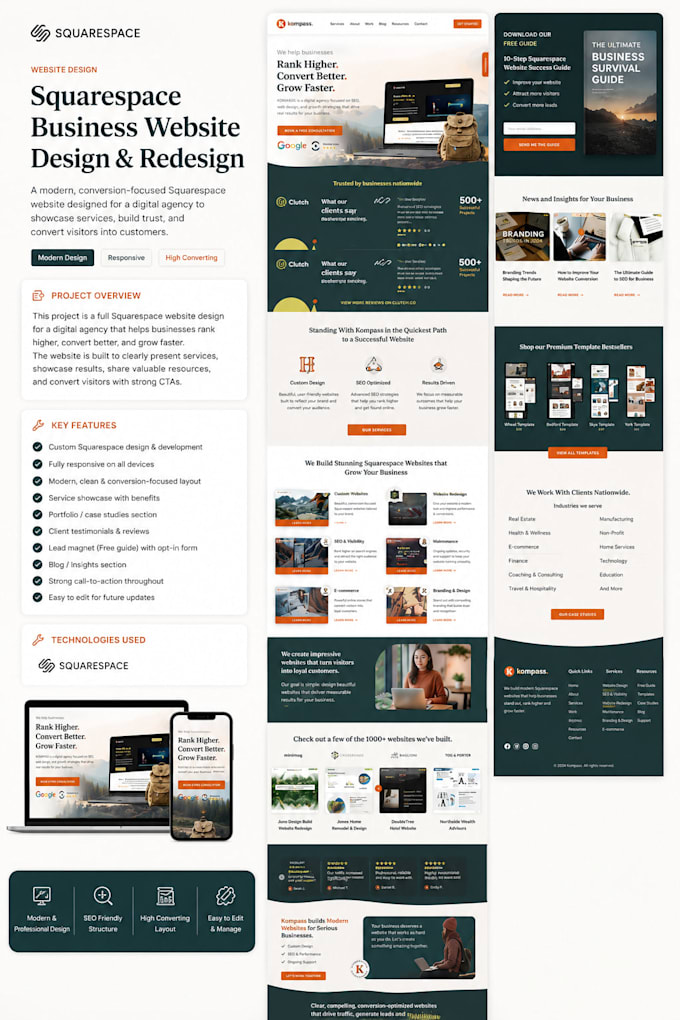 design and develop a modern squarespace website