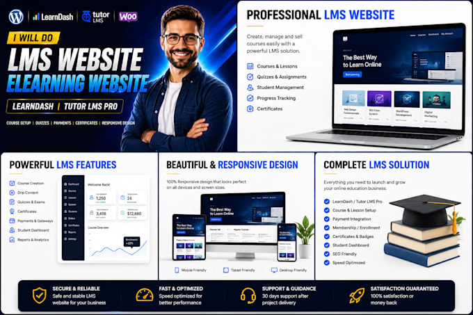build lms website elearning website learndash tutor lms