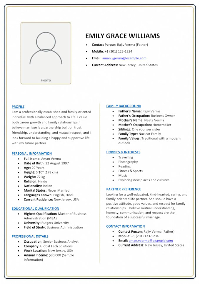 create an elegant and attractive marriage biodata design