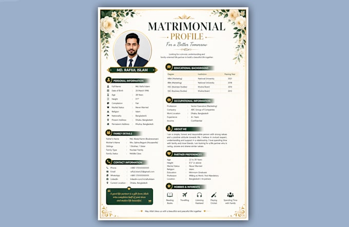 create an elegant and attractive marriage biodata design