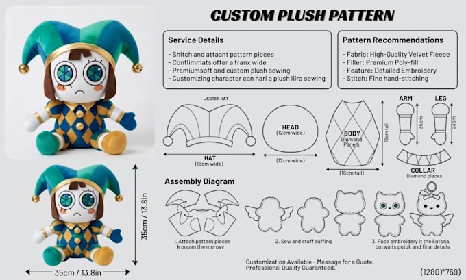 create a custom plush sewing pattern for plush toy production