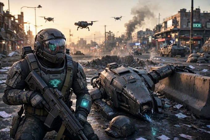 create realistic military, war, or sci fi illustrations