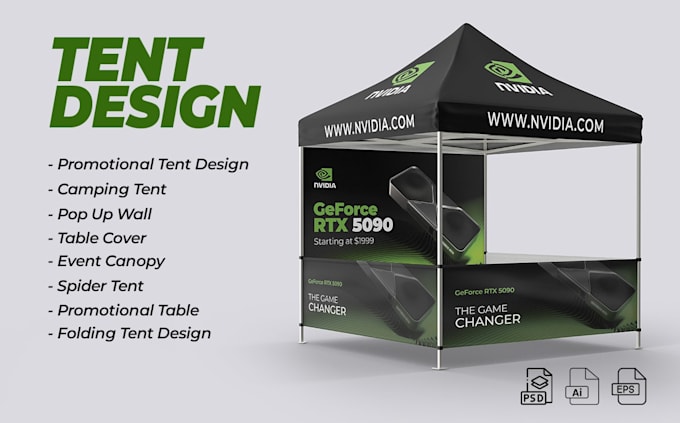 design canopy tent, table cover, standee and flag printable