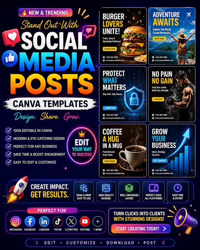 design social media posts and youtube thumbnails