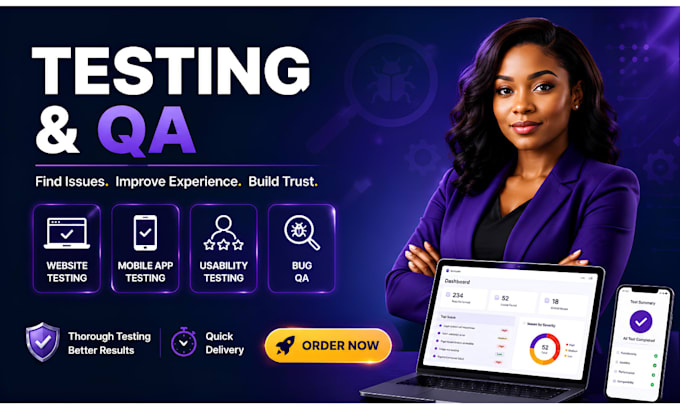 do website testing, mobile app testing, usability testing, and bug QA