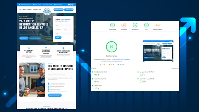 design a water damage wordpress website and restoration business