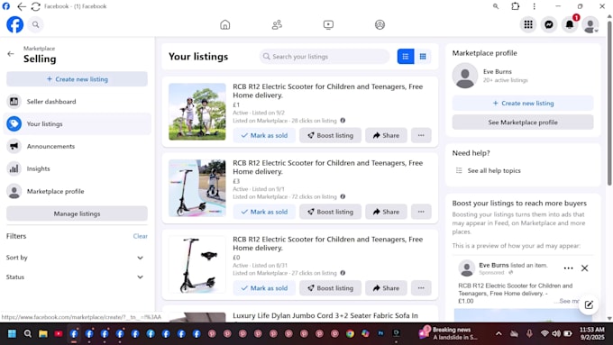 do your products items list on marketplace