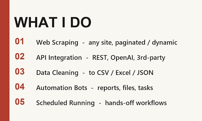 do web scraping, API integration, and automation in python