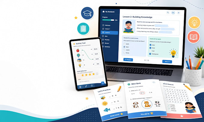 design interactive PDF worksheets and elearning workbooks