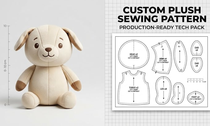 design custom stuffed animal sewing patterns with production tech packs