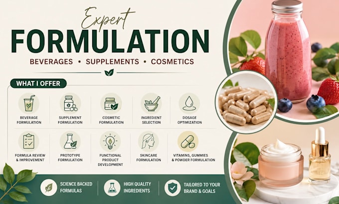do beverages formulation, supplement, cosmetics formulation
