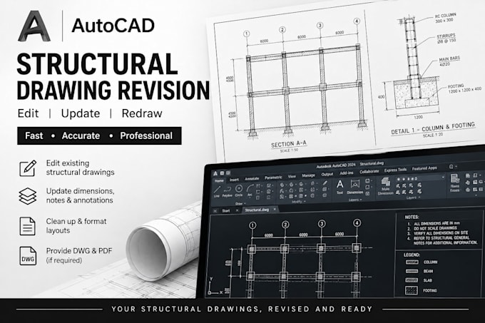 edit and revise structural drawings in autocad