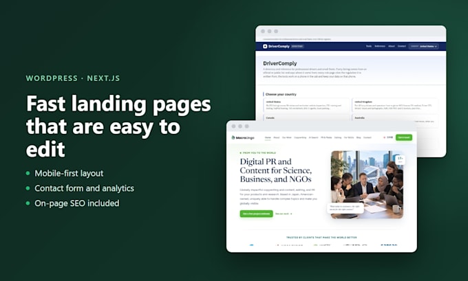 build a fast landing page in wordpress elementor or nextjs