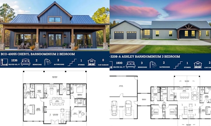 design custom barndominiun plans, pole barn house plans and 3d rendering