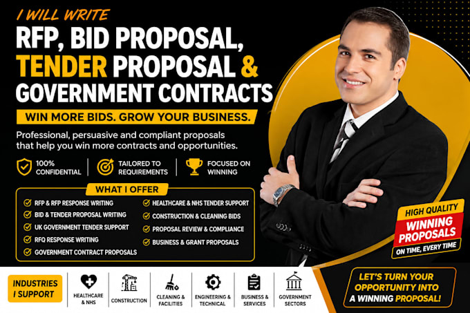 write rfp response, bid proposal, tender proposal and government contract bids