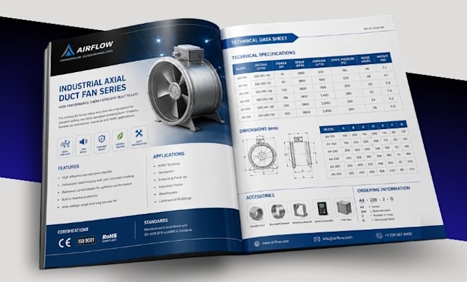 design, format manufacturing technical sheets into b2b product catalog brochure