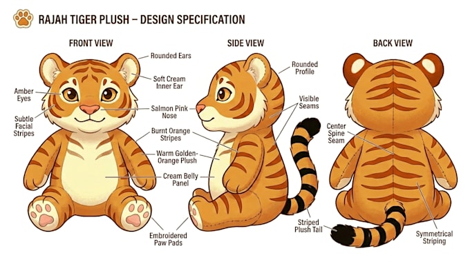 design a plush reference sheet, mascot, toy, birthday gift