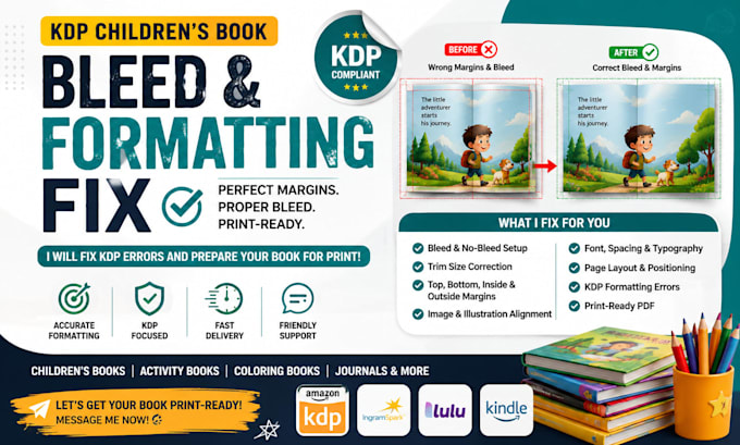 fix amazon KDP paperback cover spine bleed errors rejected children book journal