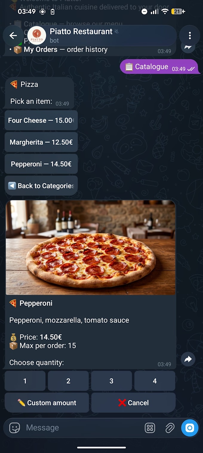 build a telegram bot for food ordering and delivery