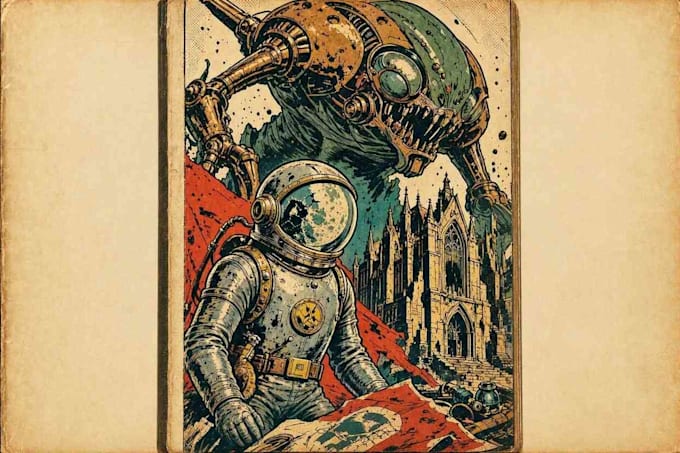 create vintage comic, horror and sci fi art