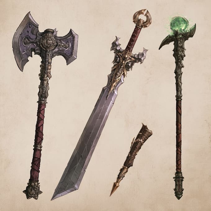 make a game concept fantasy weapon illustration
