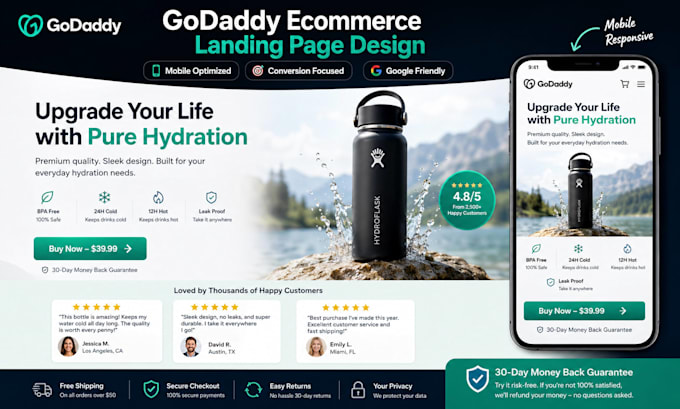 design godaddy ecommerce website,online store and landing page design,basic SEO