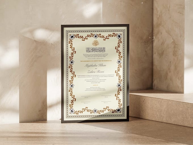 design a luxury nikah nama for your wedding