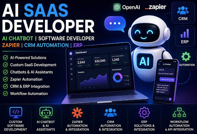 ai saas developer, ai chatbot, software developer, zapier, crm automation, erp