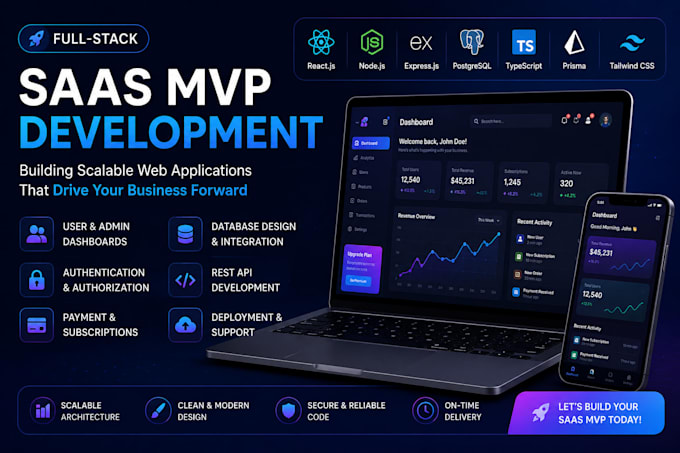 build a full stack saas mvp web app with react node js
