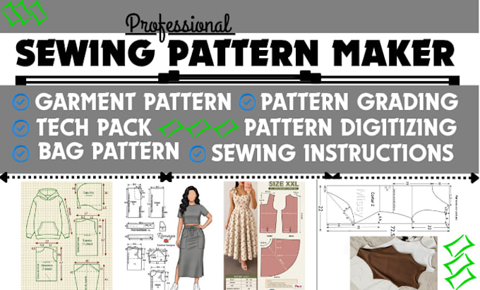 create professional custom digital clothing sewing pattern size grading in PDF
