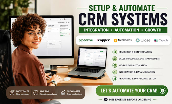 setup pipedrive, close io automation freshsales, copper, capsule crm integration
