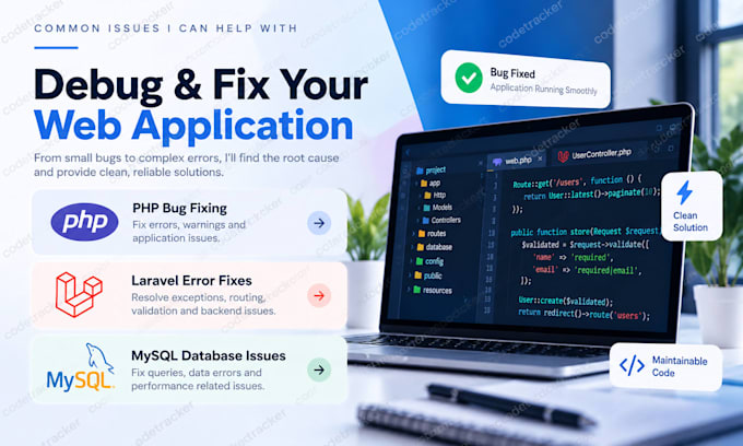 fix PHP and laravel bugs database errors and security issues