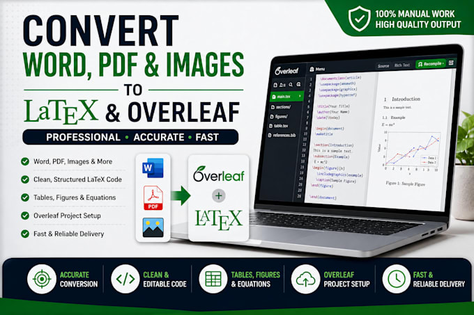convert word PDF or images to latex and overleaf professionally