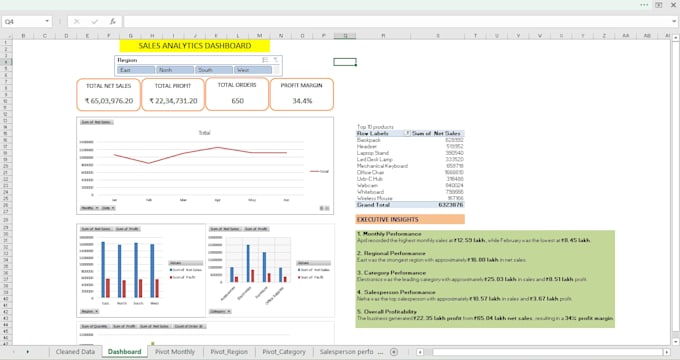 create a professional excel dashboard and sales report