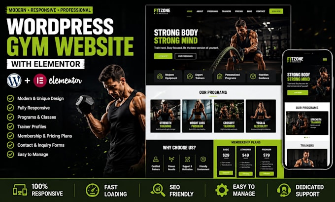 build a professional wordpress gym website with elementor