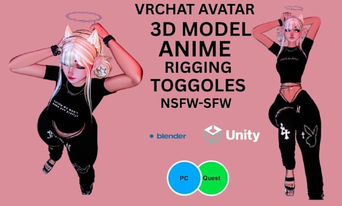 create custom vrchat avatar with unity rigging optimization, furry avatar