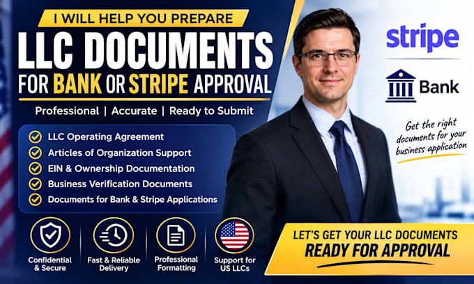 help you prepare llc documents for bank or stripe approval