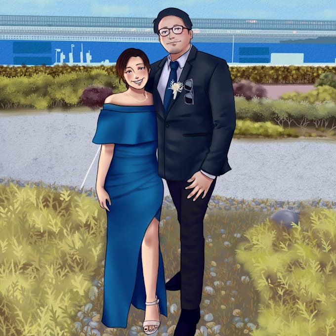 draw lovely cute couple art for you