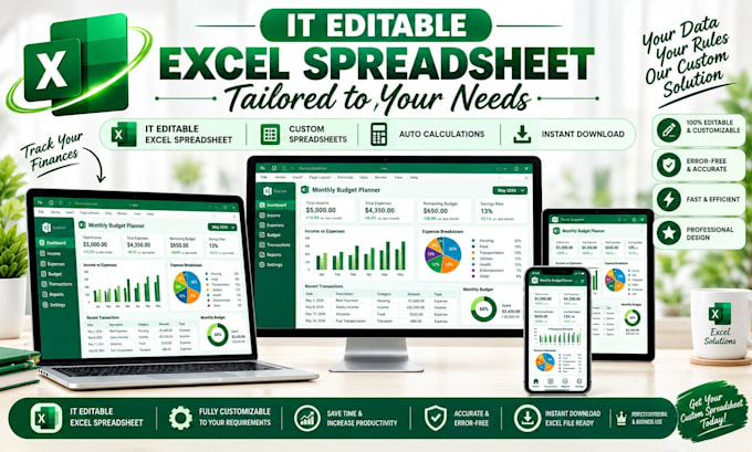 design editable excel, google sheets, budget spreadsheet and invoice templates