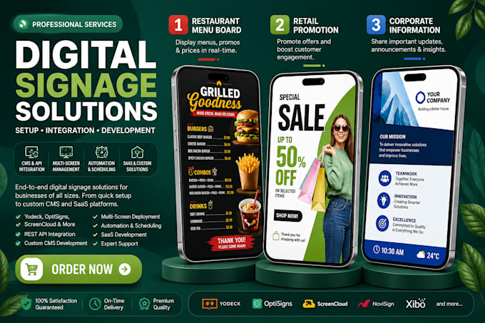 build and integrate professional digital signage solutions, cms and saas