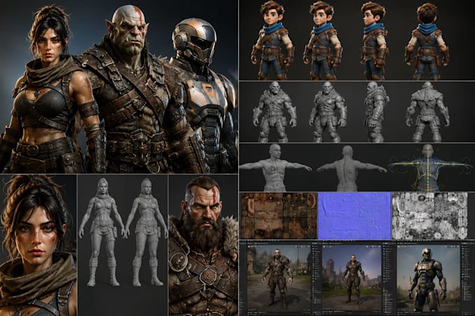 create 3d character modeling, rigging for game assest in blender, unreal engine