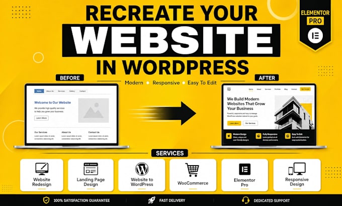 redesign or recreate your wordpress website with elementor pro