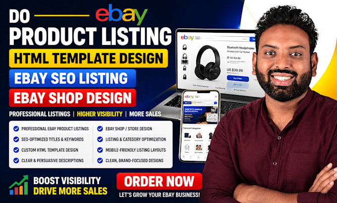 do ebay product listing  html template design  ebay SEO listing ebay shop design