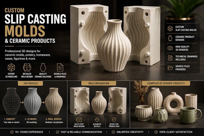 create custom slip casting ceramic model and 3d models