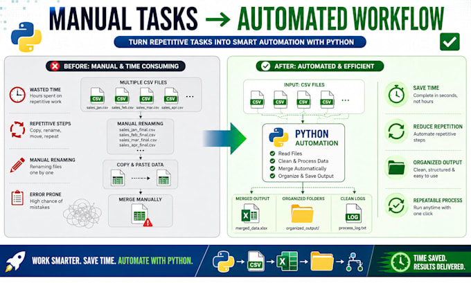 automate repetitive excel CSV and file tasks with python