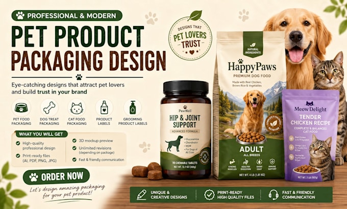 design modern pet food packaging and product label